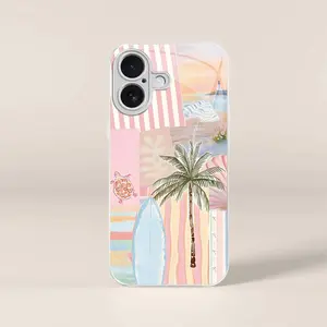 Coastal Girl Aesthetic Vintage Palm Tree Summer Phone Case — Cute Beach Surf Collage Protective Cover for iPhone 16 Plus — 975