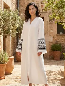 Elegant Hand Embroidered Modesty Abaya Set with Belt, Fuzzy Hem Open Cardigan, Casual Party Wear, Fashionable Long Robe for Women