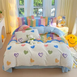 Cartoon Pattern Flannel Duvet Cover Set, Includes 1 Duvet Cover & 2 Pillowcases, Without Core,.Soft Warm Bedding for Cozy Bedroom Decor, Comfy Bed Sets