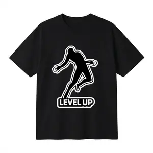 Unisex Cotton Oversized T-Shirt Funny Meme Graphic Print Tee “Level Up” Power Jump Silhouette Design Casual Streetwear Gym Motivation Daily Wear