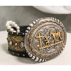 Rustic Western Kneeling Cowboy With Horse By Cross In Prayer Jewelry Trinket Box