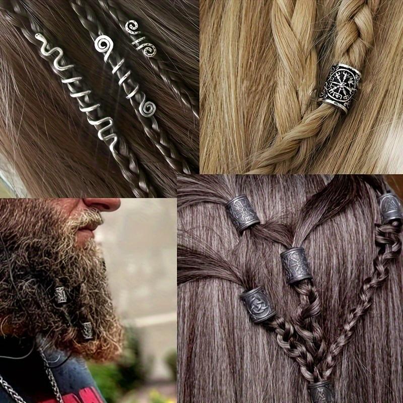 85pcs Hair Tube Beads Norwegian Viking Rune Hair Beard Beads Bracelet DIY Braided Beads For Hair Braids Viking Braids Long Braids Accessories Beaded Set Hair Decoration