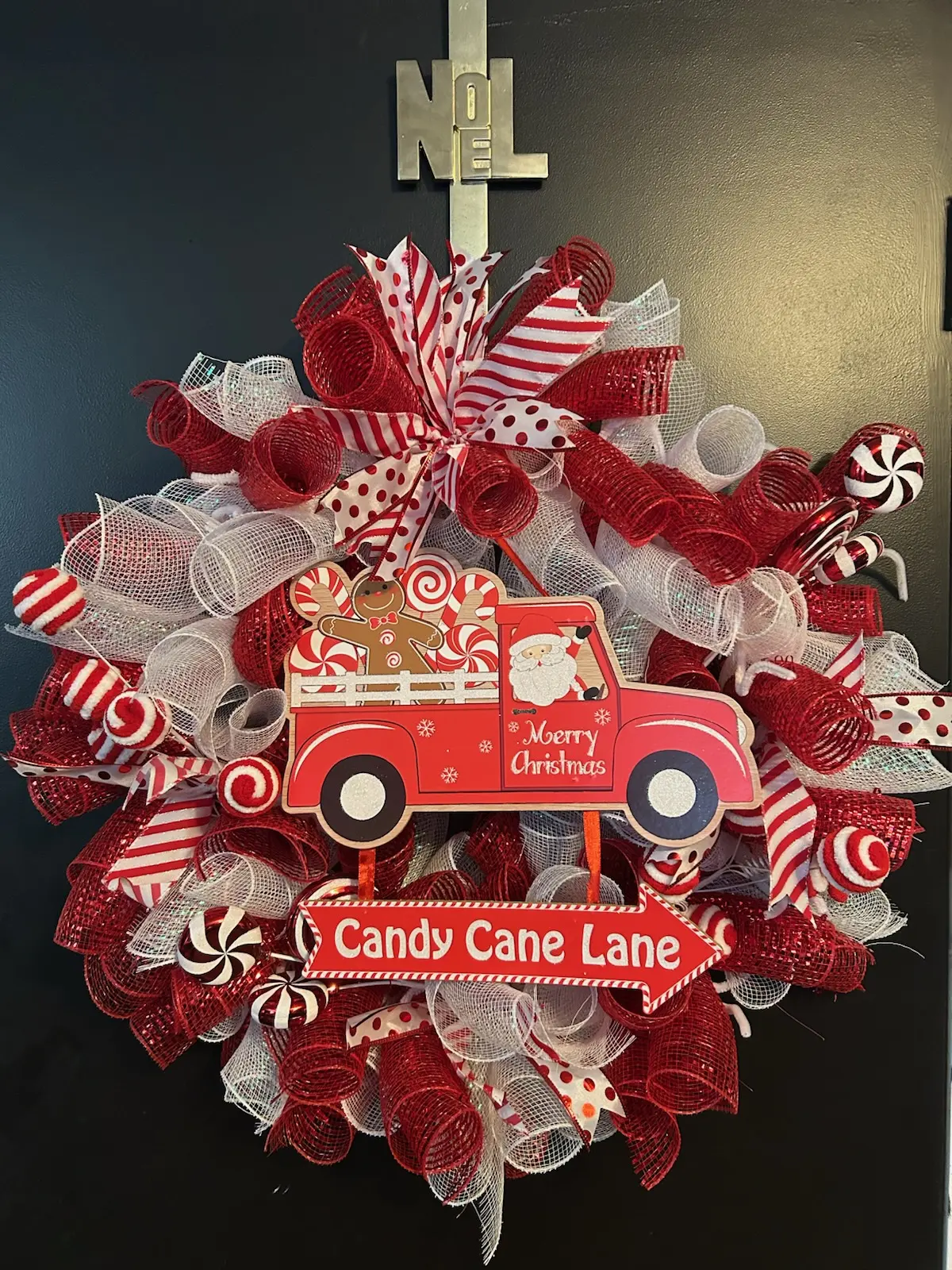 Christmas Candy Cane Wreath One-of-a-Kind Handmade Holiday Decor Red & White Mesh 18-inch Ring Ready to Ship Full Fluffy Seasonal Ribbon & Mesh Perfect for Front Doors Entryways Porches or Indoor Decor