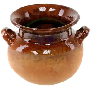 Brown Clay Mexican Traditional Large Pot For Cooking Beans Ceramic Cookware with Unique Design and Handles Olla De Barro Para Frijoles