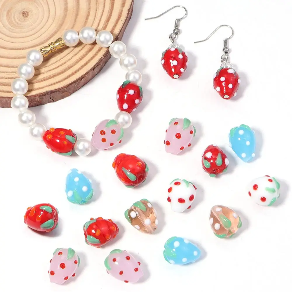 5pcs/lot Cute Strawberry Glass Beads Fruit Lampwork Loose Spacer Beads For Jewerly Making Handmade Bracelet Earrings Accessories