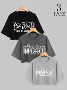 Women's Summer Fashion Trend Short Sleeve Letter Print Loose Fit Casual Top, Daily Wear Sporty Style Tee Set, Perfect for Travel Beach Gym Camping Party