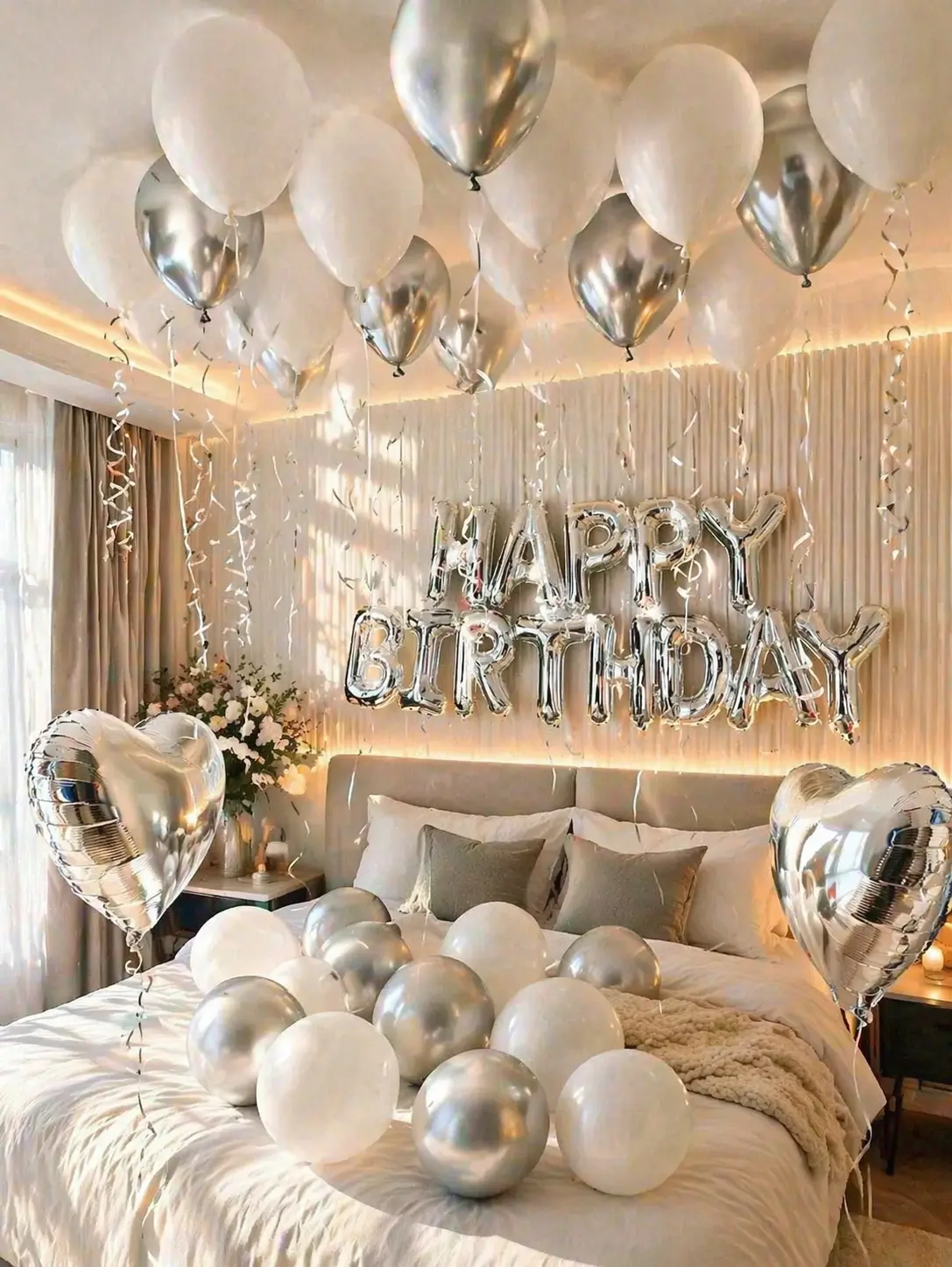 Happy Birthday Balloon Decorations Set, 16 Inch Letter Balloons with Love Foil Balloon & Latex Balloons, Party Backdrop Decor for Bedroom Surprise, Room Setup & Home Celebration