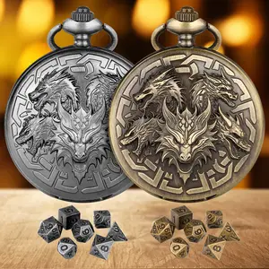Retro Creative Pocket Watch Shaped Tabletop Game Dice Set -7PCS Metal Polyhedral Dice, Steampunk Style Portable DND Dice Set, Exquisite Metal Craftsmanship