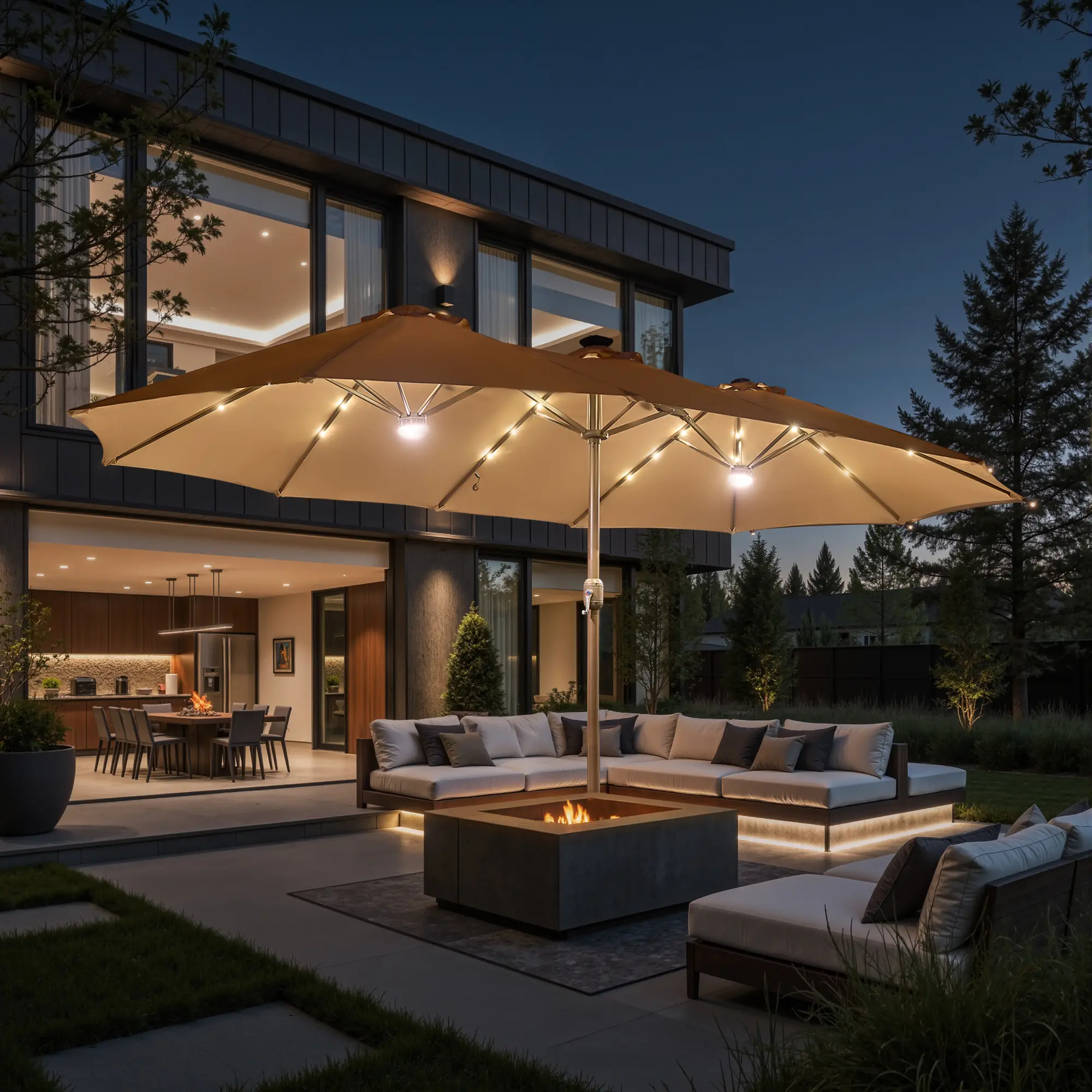 Khaki | Lighted Umbrella with Base