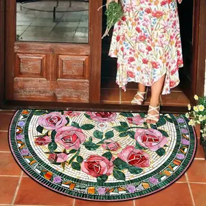 Rose Pattern Welcome Door Mat, Non-slip Soft Floor Mat, Rectangle Home Decorative Carpet for Living Room Bedroom, Home Decor, Floral Area Rug