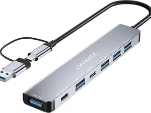 7-in-2 USB C Hub, Aluminum Multiport Adapter - with USB C + USB A to USB C, 1 USB 3.0, 4 USB 2.0, 1 USB-C Data, 1 USB-C Charging for PC/Computer/Laptop, Type C - Mac/MacBook/Air/Pro/iPad/Tablet