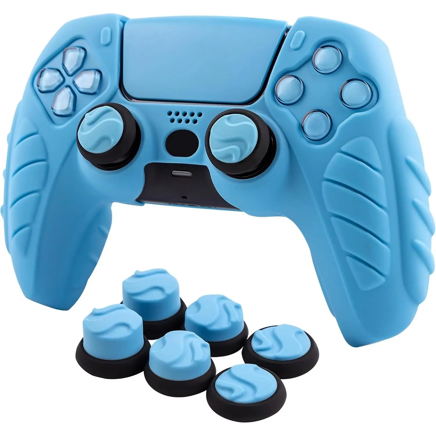 P-PCS018 Ergonomic Soft Grip Silicone PS5 Controller Cover Protector, Anti-Slip Skin with 6 Thumb Grips Console Accessory Set for PlayStation 5 (Starlight Blue)