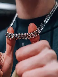 Men's Hip Hop Stainless Steel Cuban Chain Necklace, Exquisite Chain Jewelry, Trendy Jewelry, Fashion Jewelry for Men, Stylish Accessory for Everyday Wear, Jewelry Gift, Cuban Link Chain