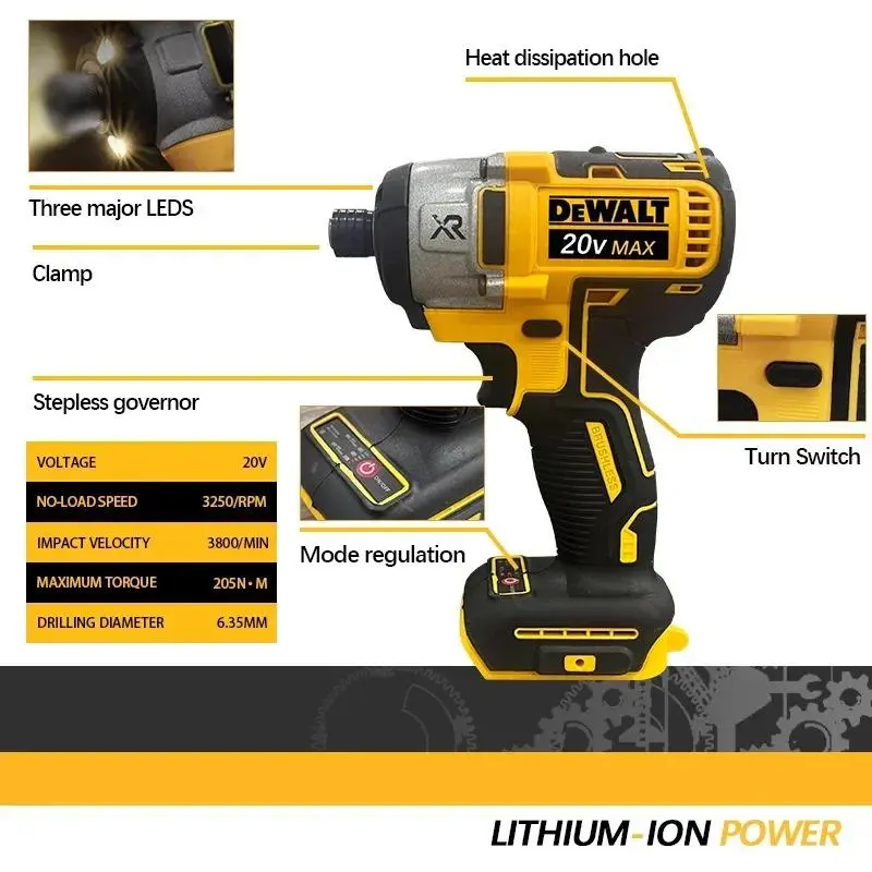 DEWALT DCF887 Brushless Cordless Drill/Driver, 20V MAX XR 1/4" High Torque 3250 RPM Power Tool with LED Light, Compact Heavy Duty Cordless Drill for Home & Professional Use