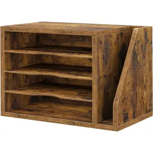 Desktop Wood Mail Sorter File Organizer with 3 Adjustable Shelves, Rustic Brown Mail Holder for Office Home, Letter Sorter Ideal for Envelopes, Supplies and Magazines