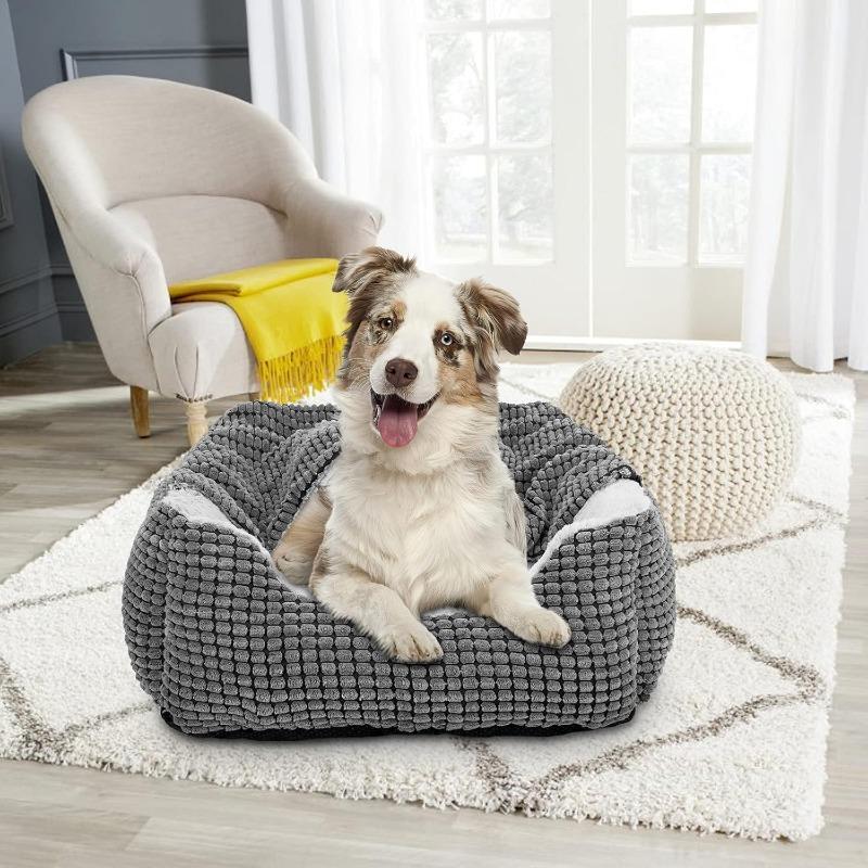 Dog Beds for Large Medium Small Dogs, Rectangle Cave Hooded Blanket Puppy Bed, Luxury Anti-Anxiety Orthopedic Cat Beds for Indoor Cats, Warmth and Machine Washable (35 inches, Grey)