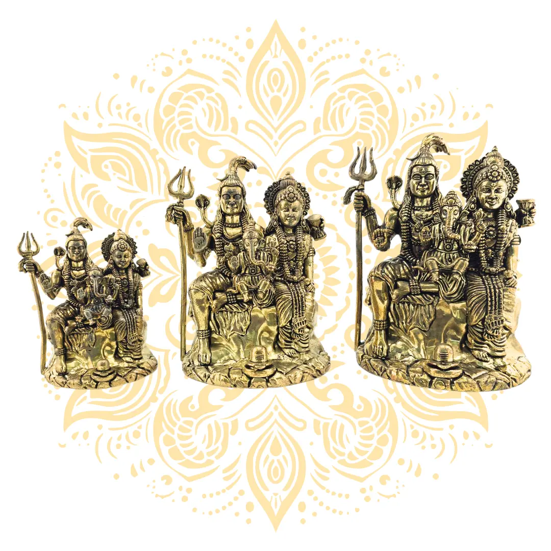 Brass Shiva Family - Shiva, Parvati and Ganesh