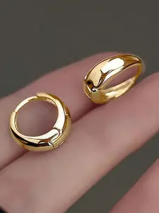 1 Pair 18K Gold Plated Stainless Steel Hypoallergenic French Hoop Earrings, Anti-Tarnish, Comfortable & Versatile, Minimalist & Elegant Design, Suitable For Daily Wear Or Parties, High-Quality Fashion Jewelry Gift For Women