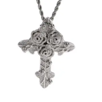 Large sliver rose cross necklace