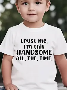 Kids "trust me. I'm this HANDSOME ALL. THE. TIME." Funny Graphic T-Shirt - Short Sleeve Crew Neck Boys' Confidence Tee for Everyday Wear