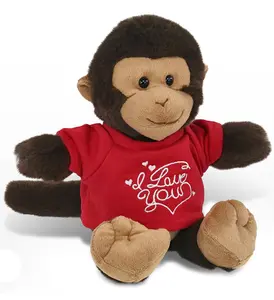 DOLLIBU 9" Polyester Monkey Stuffed Animal, Durable Soft Fluffy Plush with "I Love You" Red Shirt, Unisex Toy for 0-12 Year Olds, Soft Cuddly Gift