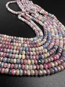 Natural Multi Pink Silverite Sapphire Faceted Rondelle 4.5-8.5mm, Rare, heavy weight, Jewelry Making Gemstone Beads 6”,12” Strand