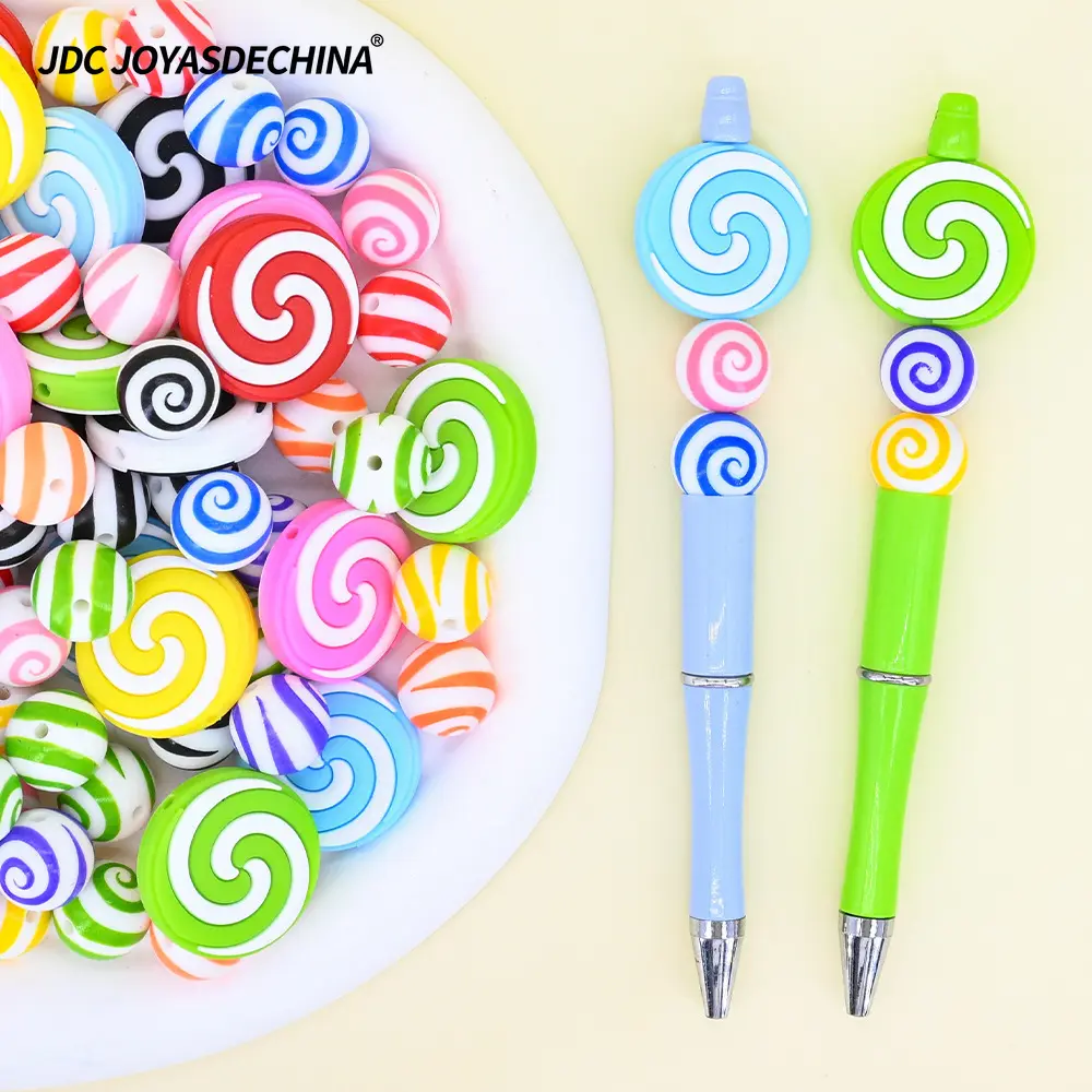 Food-Grade Silicone Teething Beads for Teething Relief & Jewelry Making - 15pcs Standard, 30pcs Water-Transfer Printed "Swirl Lollipop" Shaped Loose Beads for DIY Projects