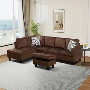 Contemporary Brown Microfiber 3-Piece Sofa Set, Cozy Seating Solution for Any Living Space