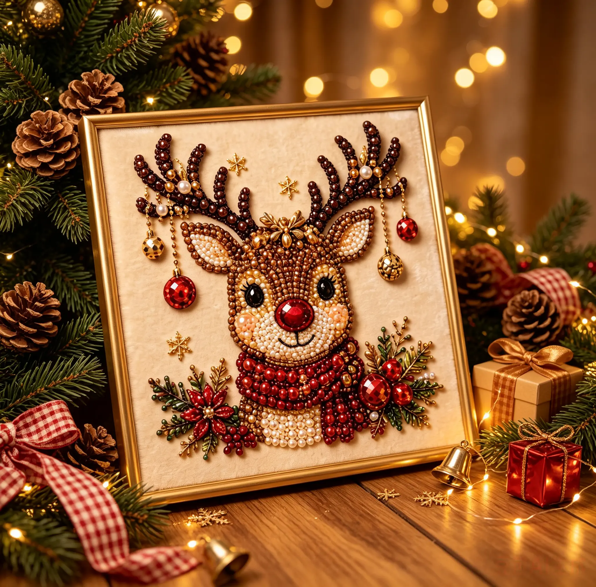 3D Pearl Beaded Diamond Painting Kit, Christmas Mosaic Art Set, DIY Stress-Relief Craft for Beginners, Festive Wreath Stocking Home Wall Decor