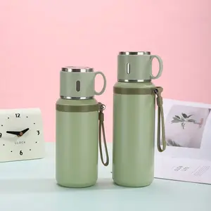 Stainless Steel Insulated Water Bottle600ML/1L with Rope, Dual Function Coffee Cup,Portable Outdoor Flask for Camping, Cycling,Home, Office, Vacuum Insulated Flask, Travel Tumbler