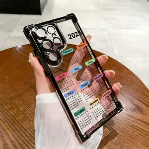 New Year Calendar 2025 Design Phone Case Compatible with Samsung Galaxy S25 S24 S23 S22 S21 FE Ultra Plus 4G 5G Shockproof Transparent Soft Back