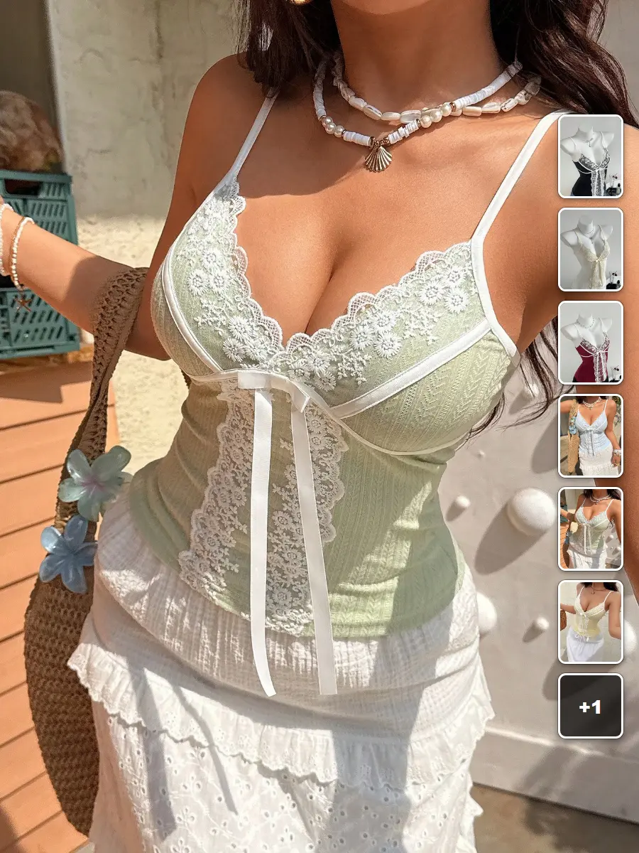 Knit Camisole Lace Patchwork Cozy Fall Winter Layering Top