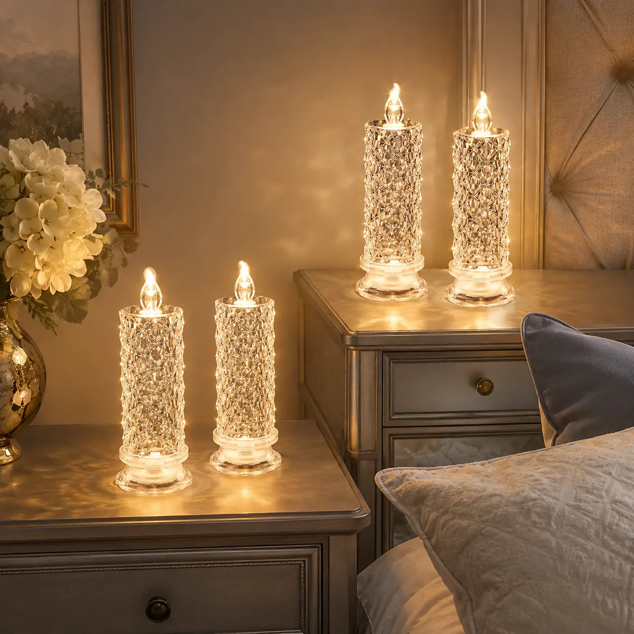 Crystal Candle Holders with Soft Glow LED Illumination for Elegant Home Decor & Ambiance Enhancement,4‑Pack