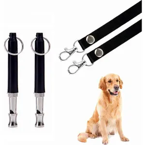 2Pcs Black Dog Whistle and 2Pcs Free Lanyard Strap, Adjustable Ultrasonic Silent Dog Whistle, Stop Neighbor’s Dog from Barking, Professional Recall Dog Training Whistles