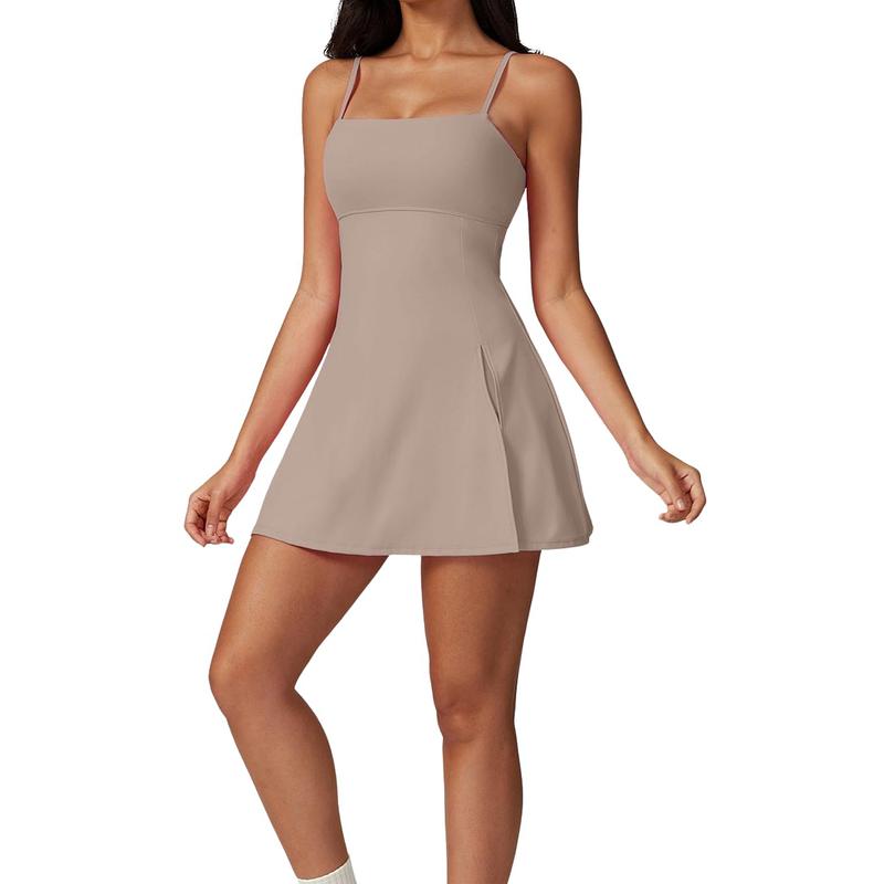 Women's Tennis Dress with Square Neck Built-in Shorts Backless Golf Dresses Workout Side Slit Athletic Golf Dresses in Multiple Colors Sleeveless Casual Everyday Seamless Sportswear Summer