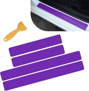 PCS Car Door Sill Protectors, Carbon Fiber AntiScratch Car Door Threshold Protection, Waterproof SelfAdhesive Auto Doors Entry Guard, Universal Protector Strip for Vehicle SUV Sedan(Purple)
