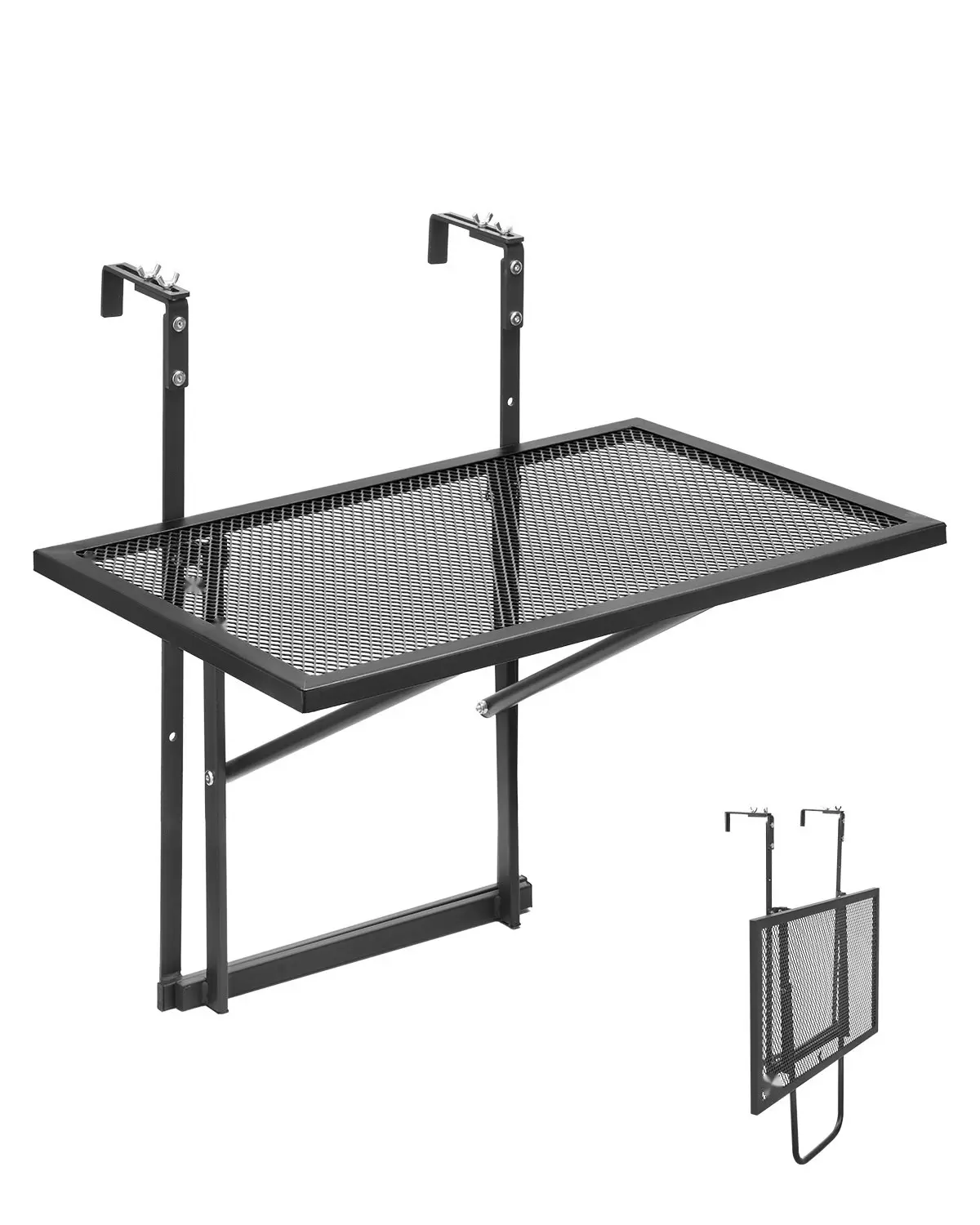 Balcony Hanging Table 19 X 24 Inches Outdoor Metal Patio Railing Table Adjustable Height, Space-Saving, Weather-Resistant, Durable Balcony Garden Deck Patio Furniture For Small Spaces, Easy Installation