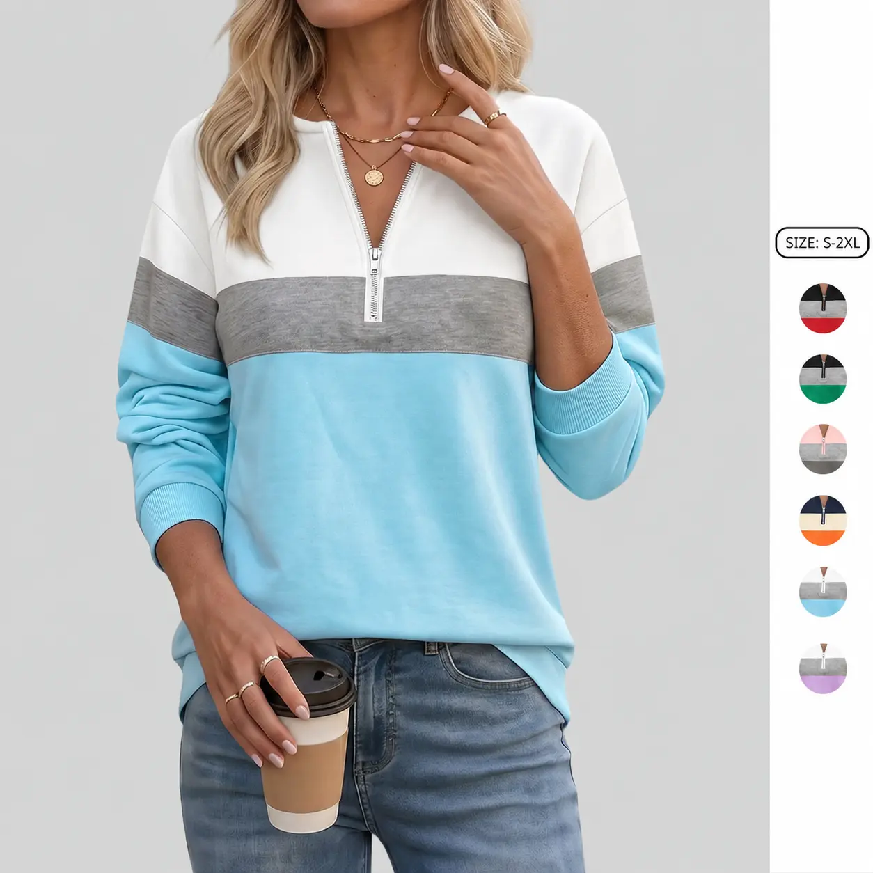 Imily Bela Women's Color Block Quarter Zip Sweatshirt Long Sleeve Casual Pullover Top