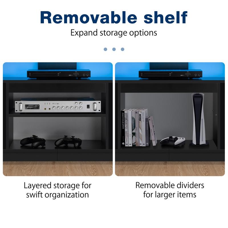 LED TV Stand for TVs up to 70" with Power Outlets Modern Entertainment Center High Gloss Finish Adjustable Shelf PS5 Storage Gaming Media Console bedroom  furniture