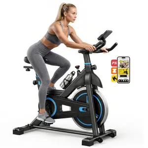 Exercise Bike with APP Control, Brake Pad Stationary Bikes with Quiet Magnetic Resistance, Indoor Cycling Spin Workout Bike with 300.0 Ibs Weight Capacity for Living Room, Home, Gym