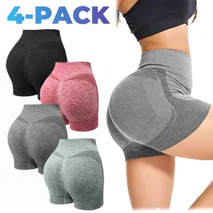 High Waist Breathable Workout Leggings 4-Pack - Black Pink Gray Green -Casual Comfy Breathable Seamless Shorts for Yoga Gym Workout, Ladies Bottoms for All Seasons, Yoga Clothes, Yoga Gym Activewear, Breathable Stretch Shorts