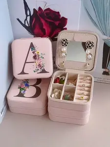 Personalized Leather Jewelry Box with Zipper, Ring Earrings Travel Storage Case, Bridesmaid Proposal Gift, Her Present