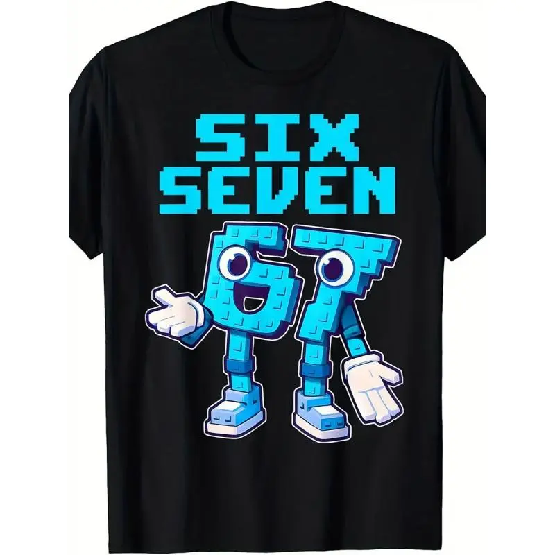 [New Year Gift] Boys' Funny Italian Brainrot 67 Number 6 & 7 Graphic T-Shirt - Retro Gaming Meme Design with Smiling Face & Six Seven 67 Print, Loose Fit Casual Short Sleeve Round Neck Tee for Kids, Sizes 130-160 (Machine Washable, Spring/Summer)