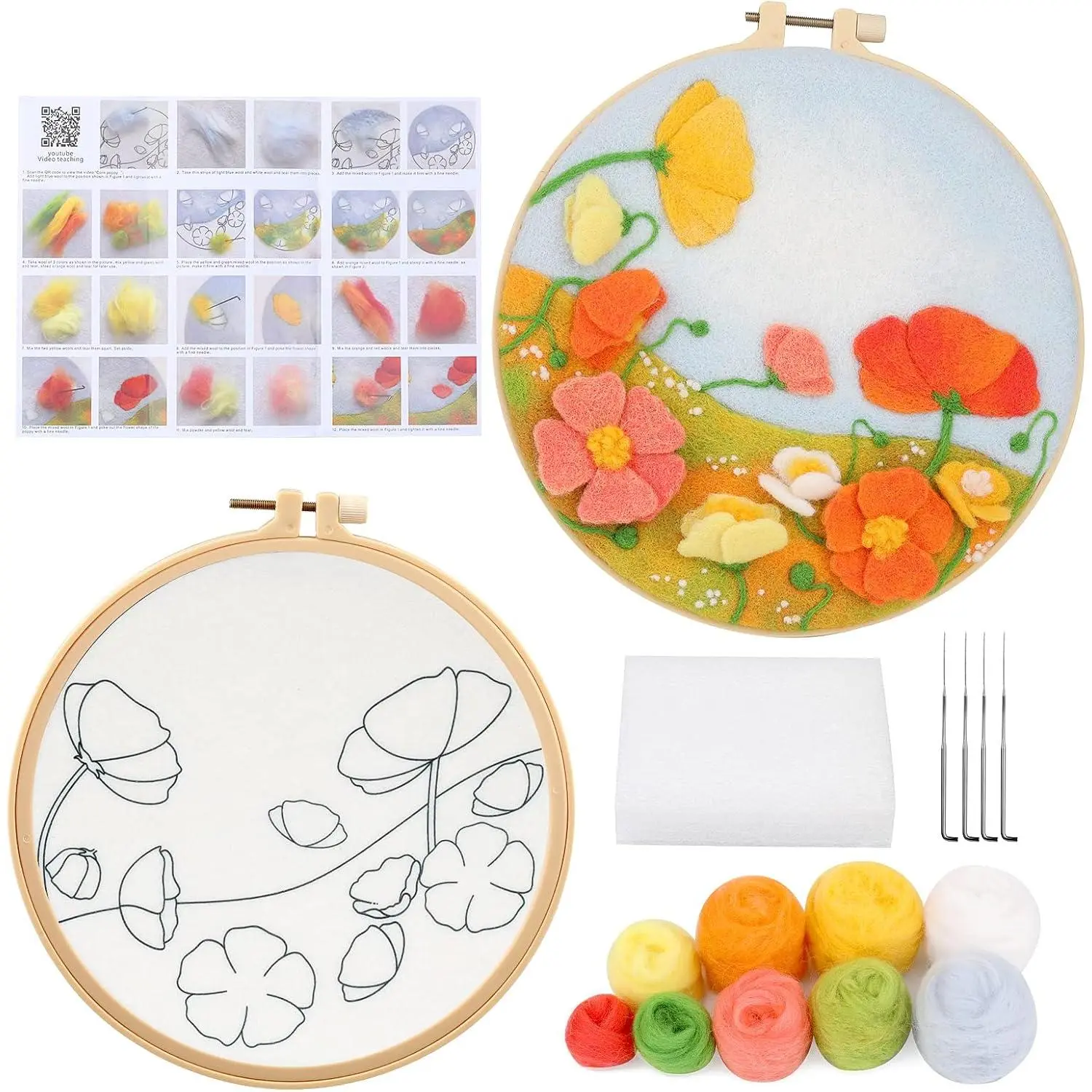 Felt Starter Set, Includes  Bag, Felting ,  Pad, Felt Cloth & Instructions, Pastoral Style Kit for Home Decoration
