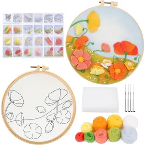 Felt Starter Set, Includes  Bag, Felting ,  Pad, Felt Cloth & Instructions, Pastoral Style Kit for Home Decoration