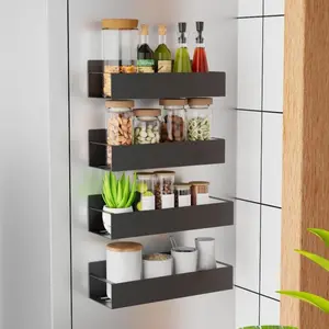 Metal Magnetic Spice Rack for Fridge Kitchen Storage Organizer Wall Mounted Shelf Holder for Spices Display Storage Rack