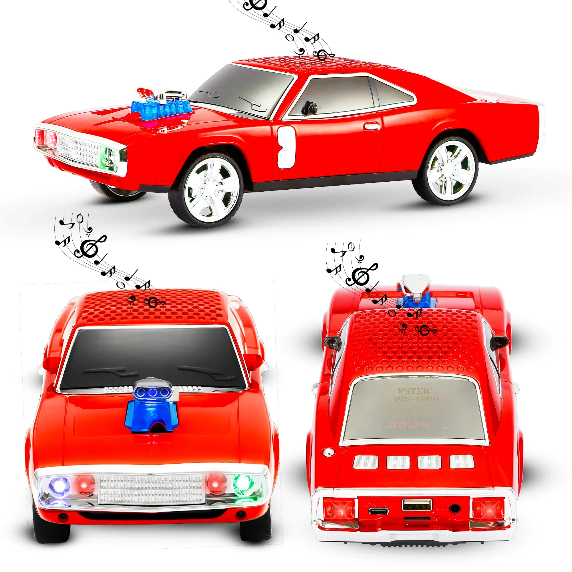 Fuzix WS-1968 Car Bluetooth Portable Speaker with LED AUX USB FM