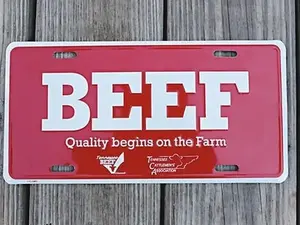 BEEF Quality begins on the Farm License Plate, Car Accessories, Perfect Gift - Lightweight Aluminum, Pre-Drilled holes, Easy Installation