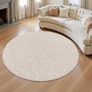 Round Rug for Living Room, Soft  Washable Modern Floral Indoor Floor Mat, Non Slip Shaggy Boho Accent Throw Carpet for Bedroom, Living Room,  and Dining Room, Beige, Round-5Ft