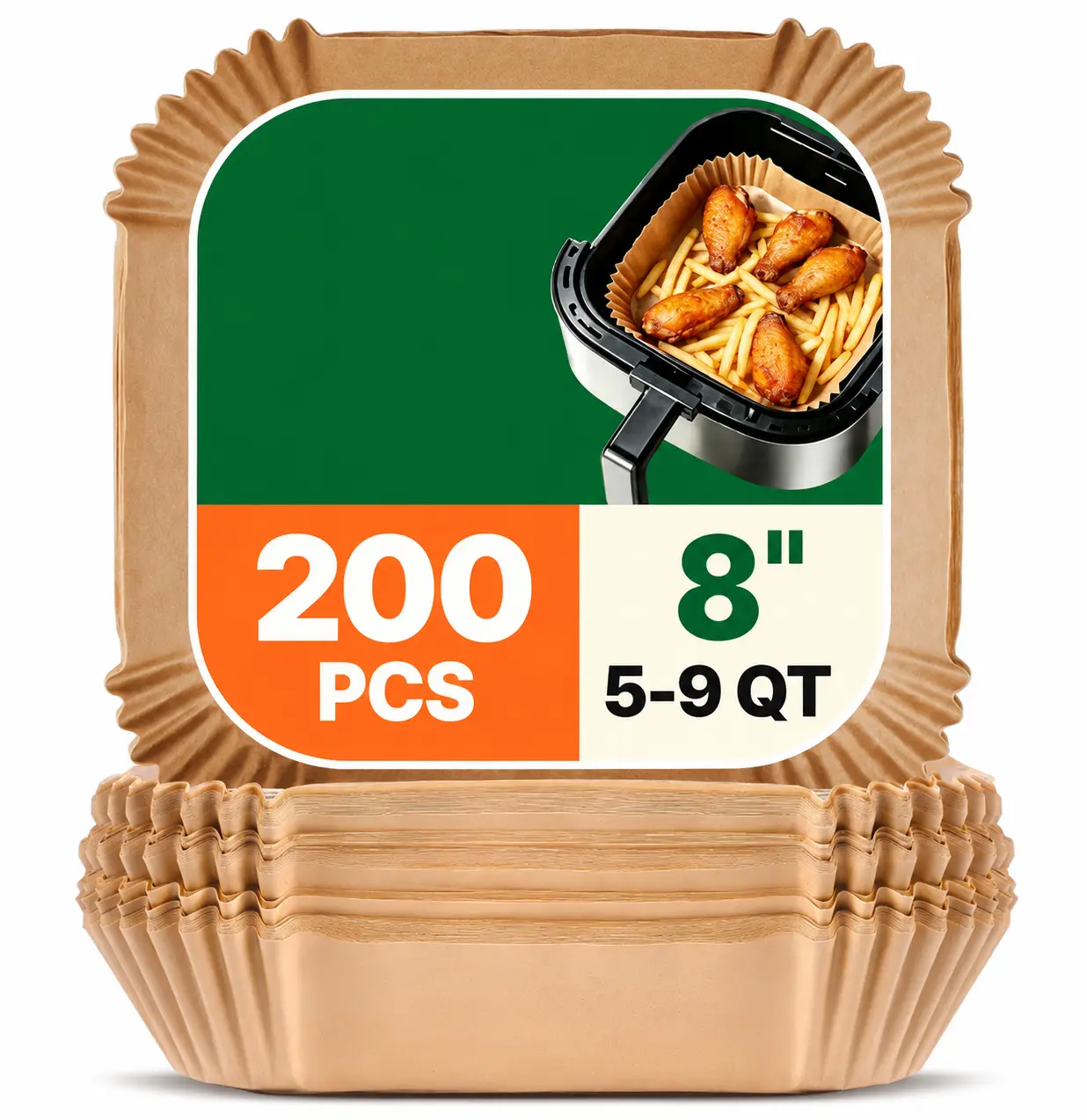 8-Inch Round Disposable Durable Air Fryer Liners (200Pcs) - Unbleached, Non-Stick Silicone-Coated Parchment Paper Sheets, BPA-Free, PFAS-Free, Grease-Proof, Heat-Resistant, Leakproof, Non-Toxic Kitchen Bakeware Accessories for Easy Cooking, Camping, 8 Inc
